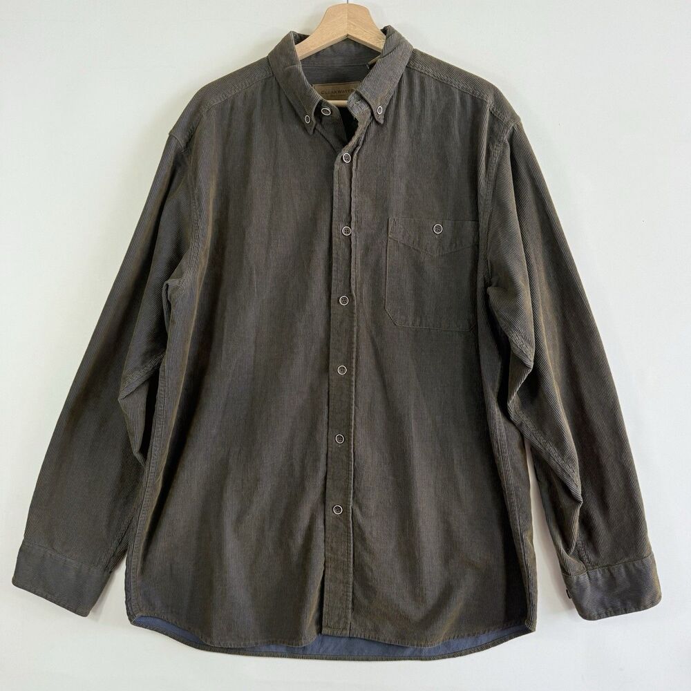 Clearwater Outfitters Men Large Blue Tan Corduroy Long Sleeve Guide Casual Shirt